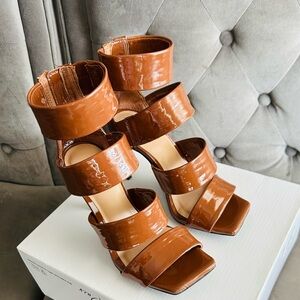 🔻INC Liana Strappy Sandal Stiletto Heels Cognac Brown | NWOB